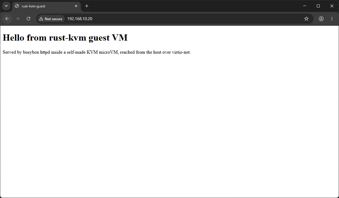 別マシンのブラウザからホスト経由でVM上のhttpdへアクセスした結果